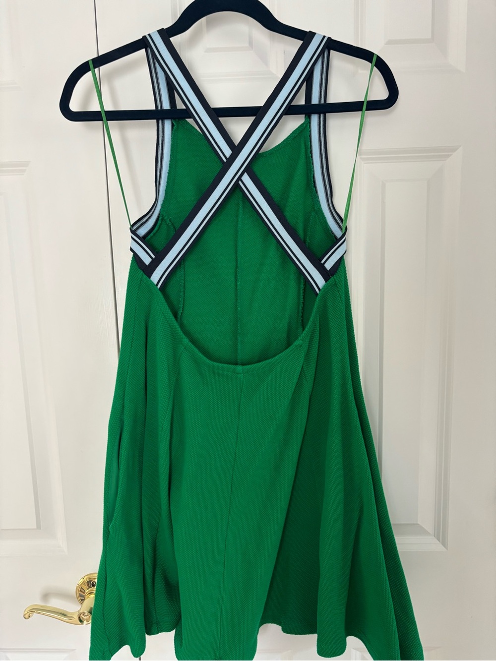 Green Sleeveless A-Line Dress with Striped Trim - Picture 3 of 4
